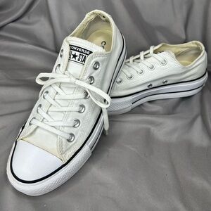 Converse Chuck T. Lift All Star Platform Sneakers White Black Womens Size 7.5